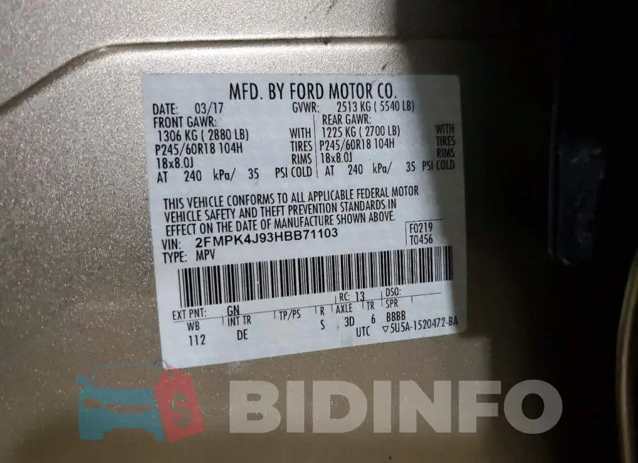 2FMPK4J93HBB71103 Photo# 14