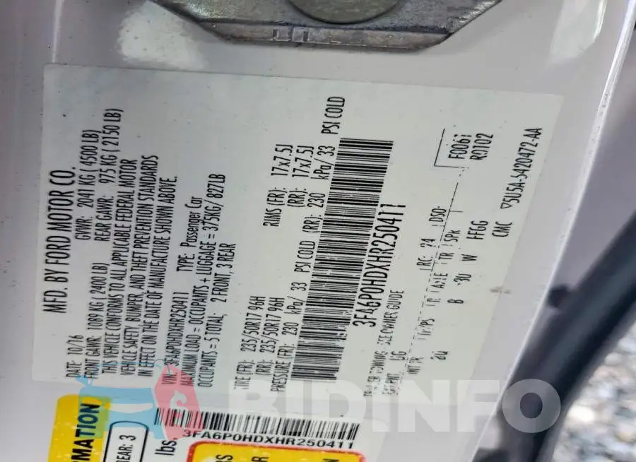 3FA6P0HDXHR250411 Photo# 13