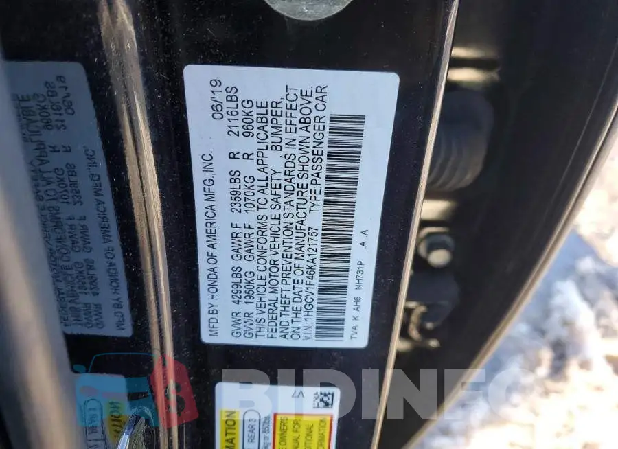 1HGCV1F46KA121757 Photo# 12