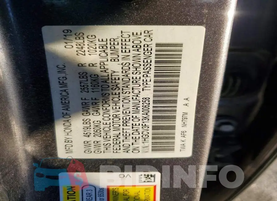1HGCV3F13KA006258 Photo# 12