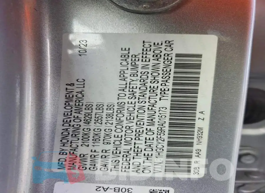 1HGCY2F59RA015173 Photo# 12