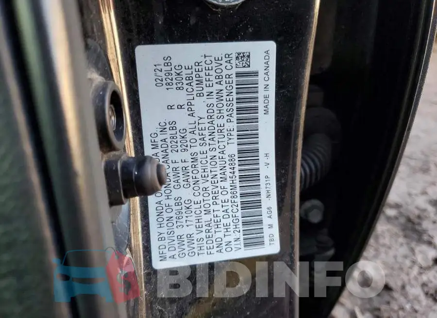 2HGFC2F86MH544886 Photo# 12