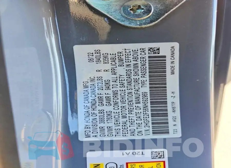 2HGFE2F56NH592969 Photo# 12