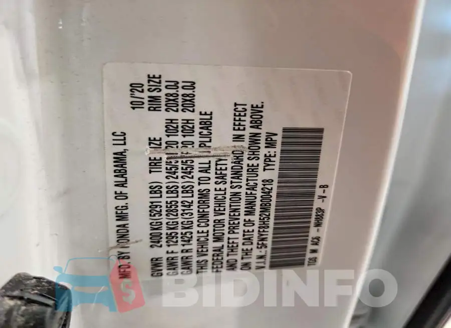 5FNYF8H52MB004218 Photo# 14