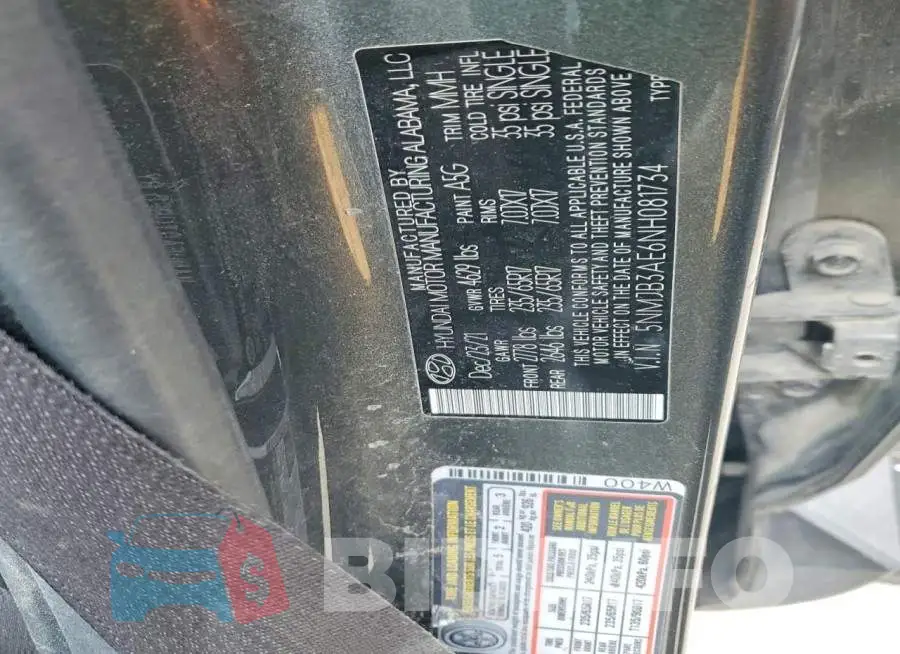 5NMJB3AE6NH081734 Photo# 13