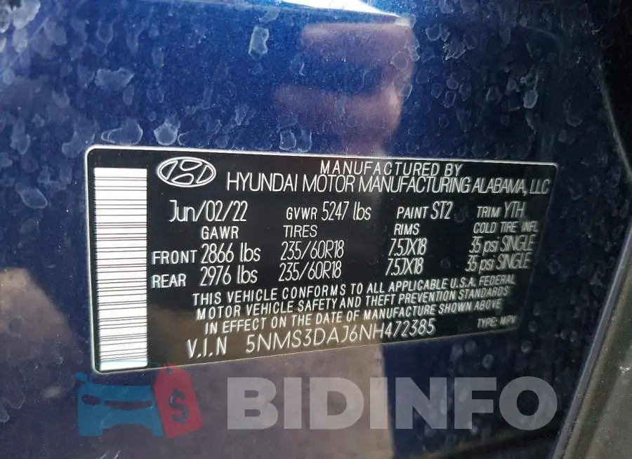 5NMS3DAJ6NH472385 Photo# 13