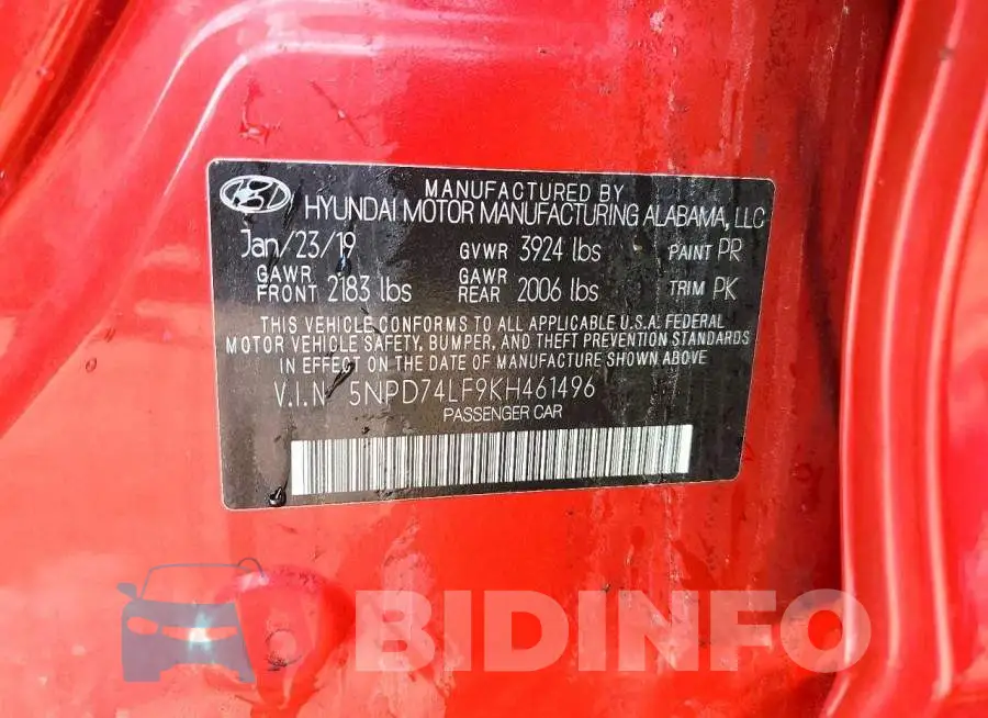 5NPD74LF9KH461496 Photo# 12