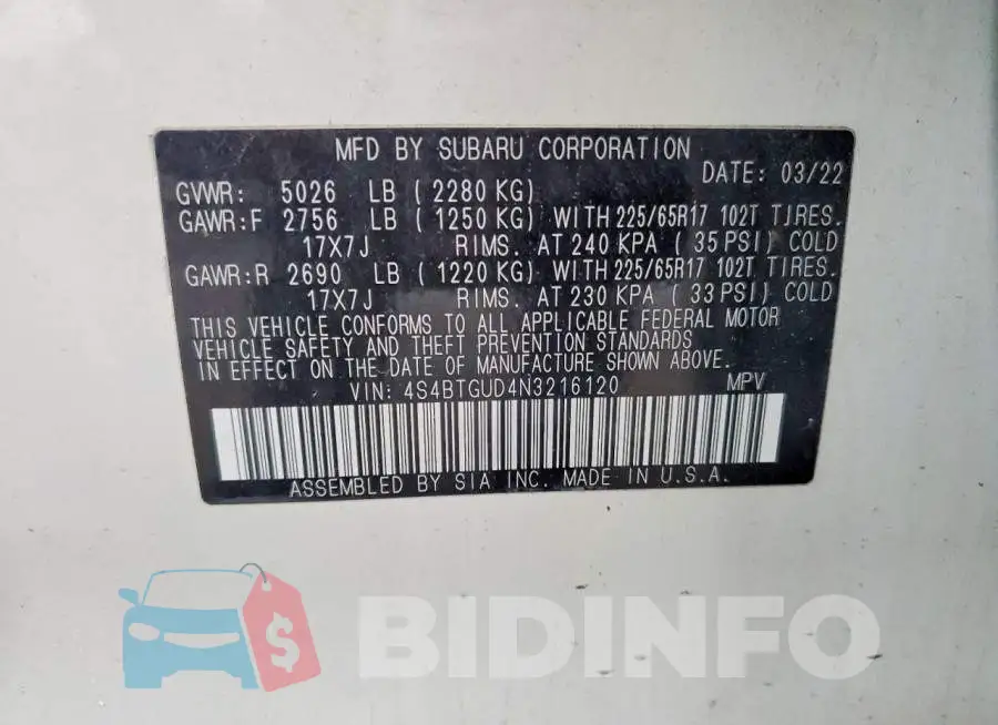 4S4BTGUD4N3216120 Photo# 13