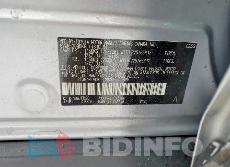 2T3G1RFV0PC338038 Photo# 13
