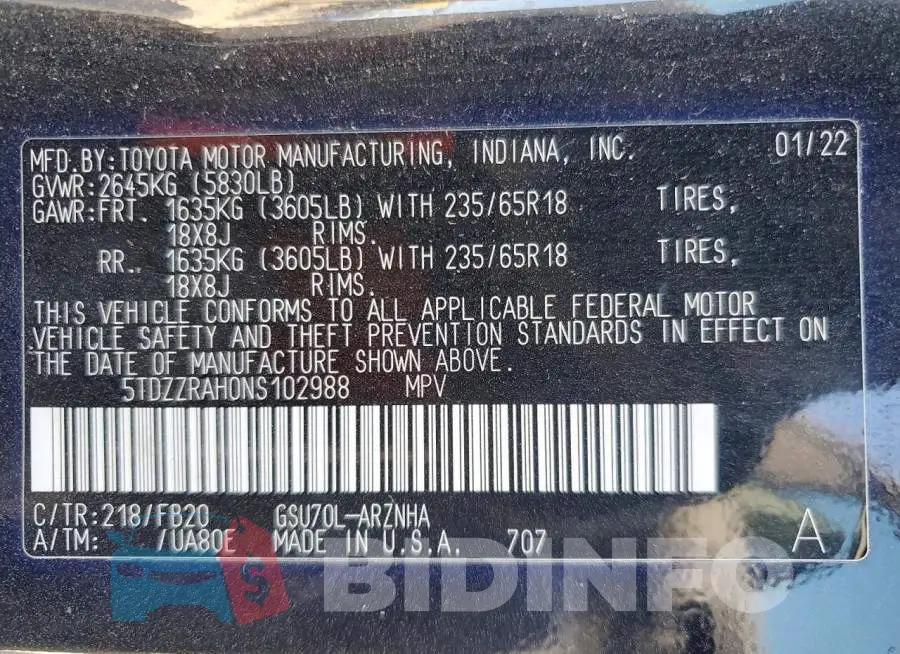 5TDZZRAH0NS102988 Photo# 12