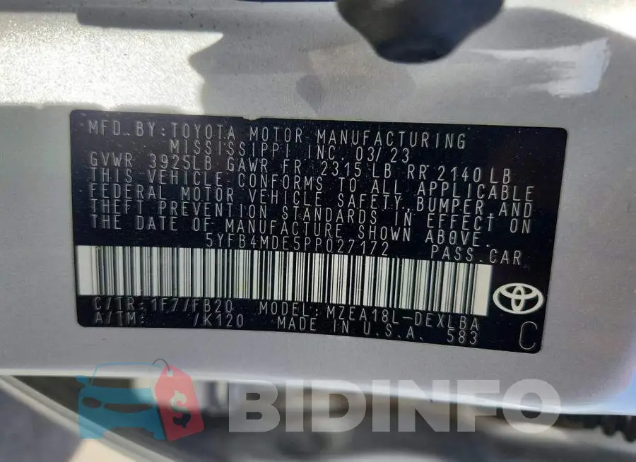5YFB4MDE5PP027172 Photo# 12