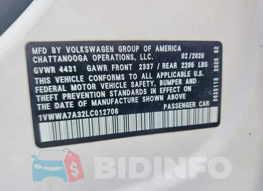 1VWWA7A32LC012708 Photo# 13