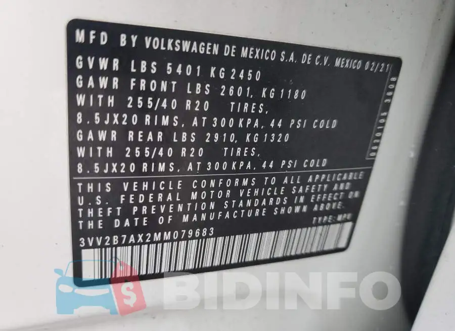3VV2B7AX2MM079683 Photo# 13