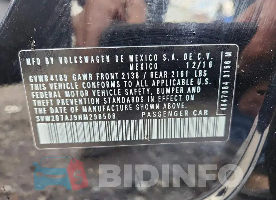 3VW2B7AJ9HM298508 Photo# 12