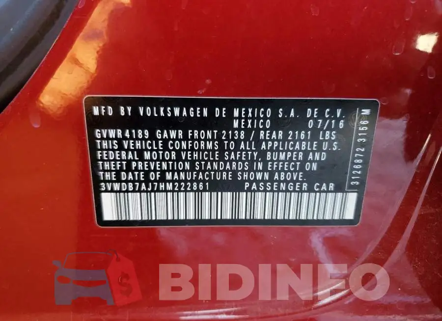 3VWDB7AJ7HM222861 Photo# 12