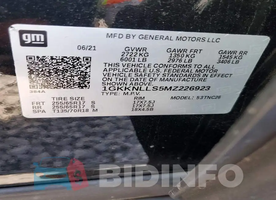 1GKKNLLS5MZ226923 Photo# 13