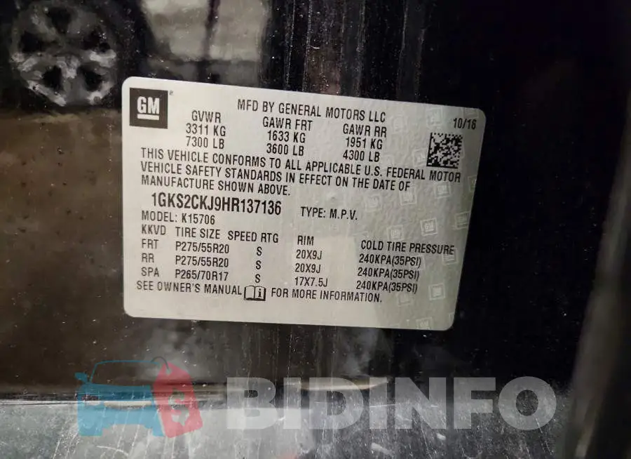 1GKS2CKJ9HR137136 Photo# 13