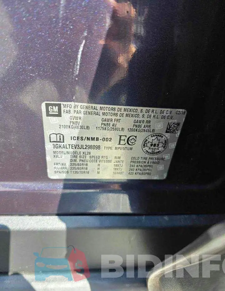 3GKALTEV3JL298098 Photo# 10