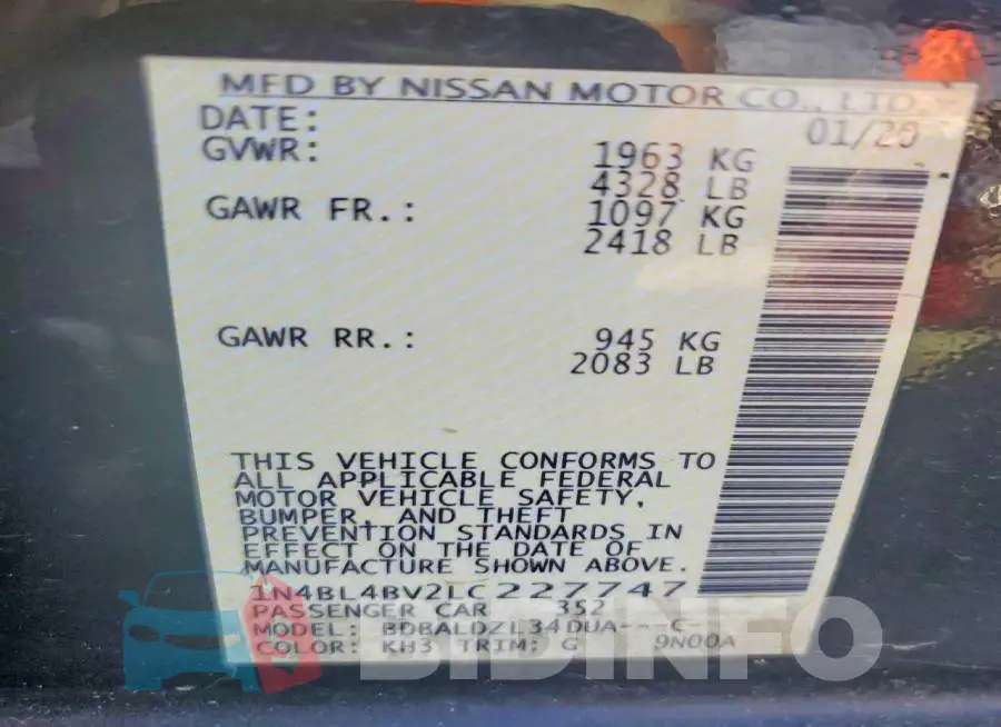1N4BL4BV2LC227747 Photo# 12