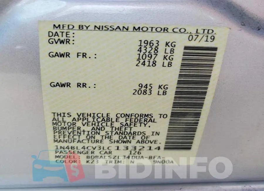 1N4BL4CV3LC133214 Photo# 12