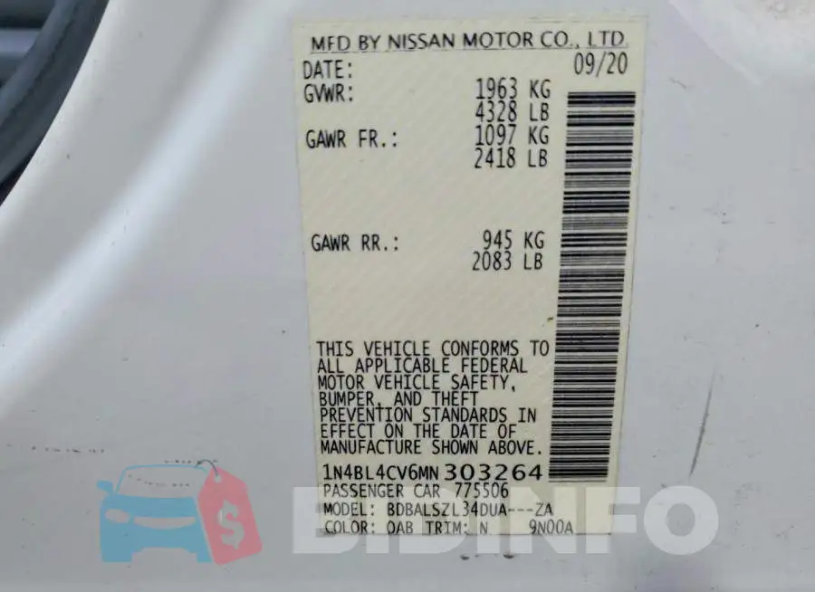 1N4BL4CV6MN303264 Photo# 12