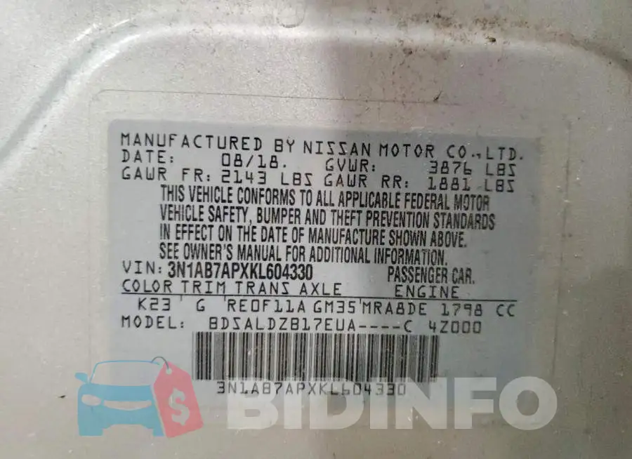 3N1AB7APXKL604330 Photo# 12