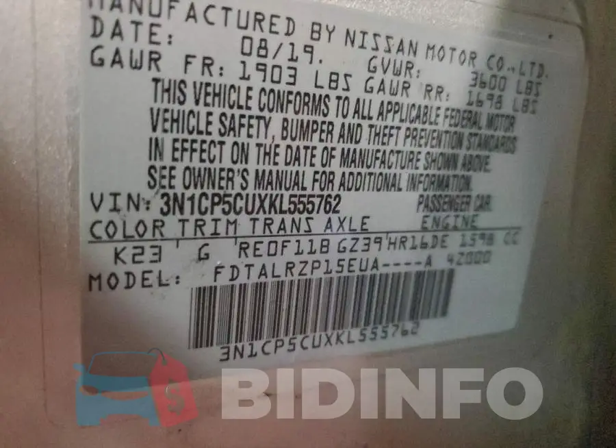 3N1CP5CUXKL555762 Photo# 12