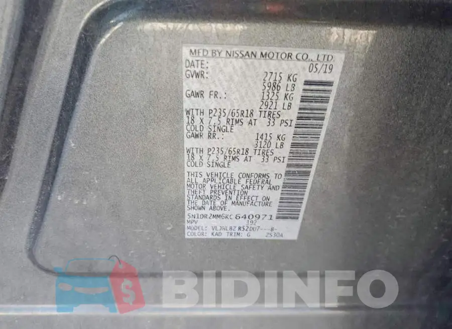 5N1DR2MM6KC640971 Photo# 13