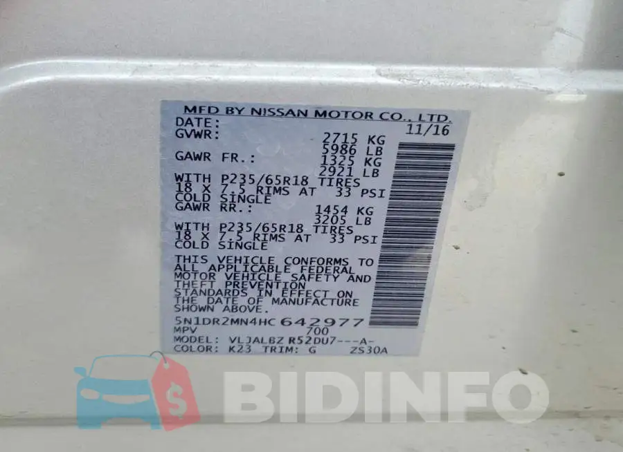 5N1DR2MN4HC642977 Photo# 14