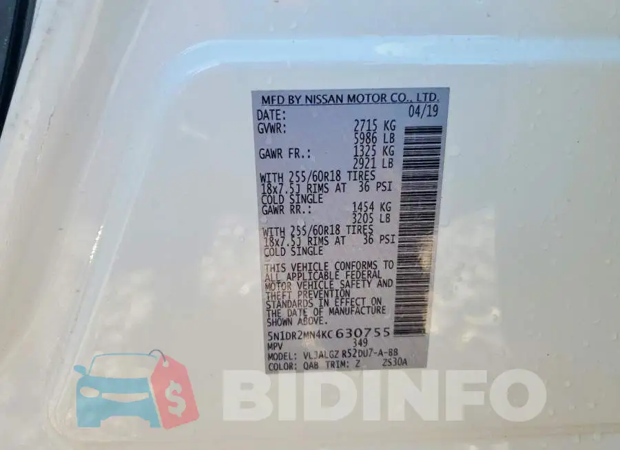 5N1DR2MN4KC630755 Photo# 13
