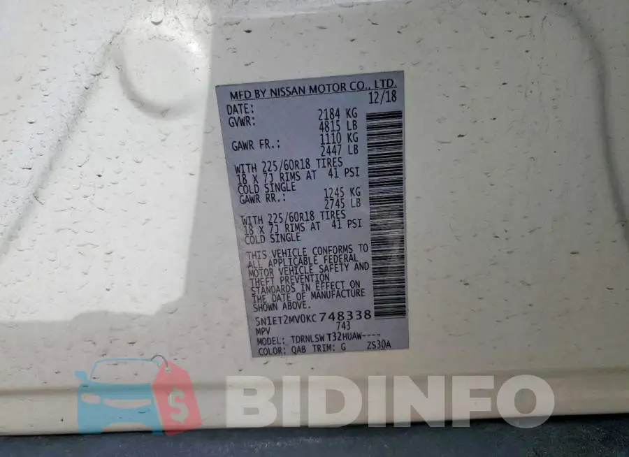 5N1ET2MV0KC748338 Photo# 13