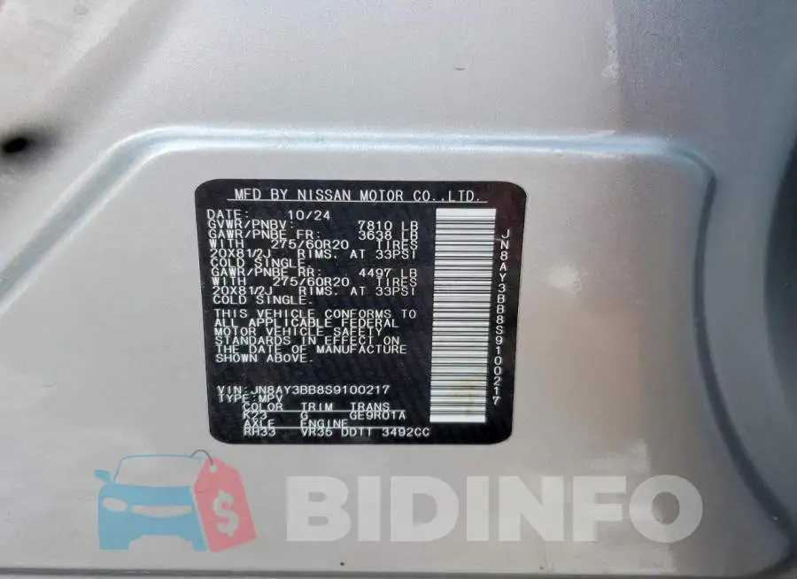 JN8AY3BB8S9100217 Photo# 14