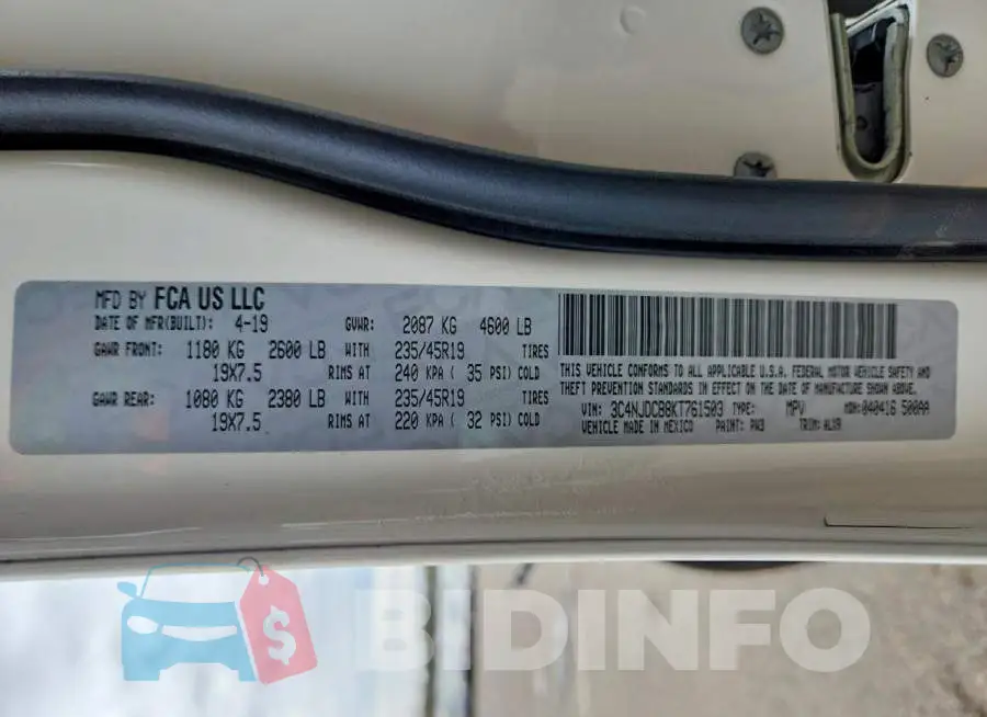 3C4NJDCB8KT761503 Photo# 14