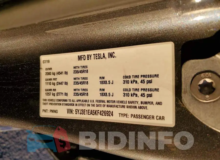 5YJ3E1EA5KF426924 Photo# 12