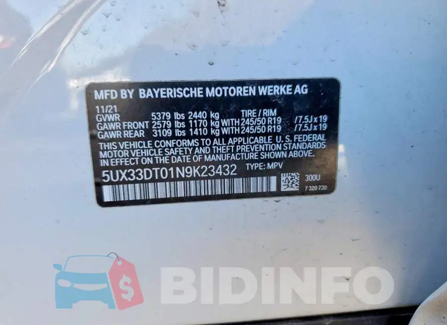 5UX33DT01N9K23432 Photo# 14