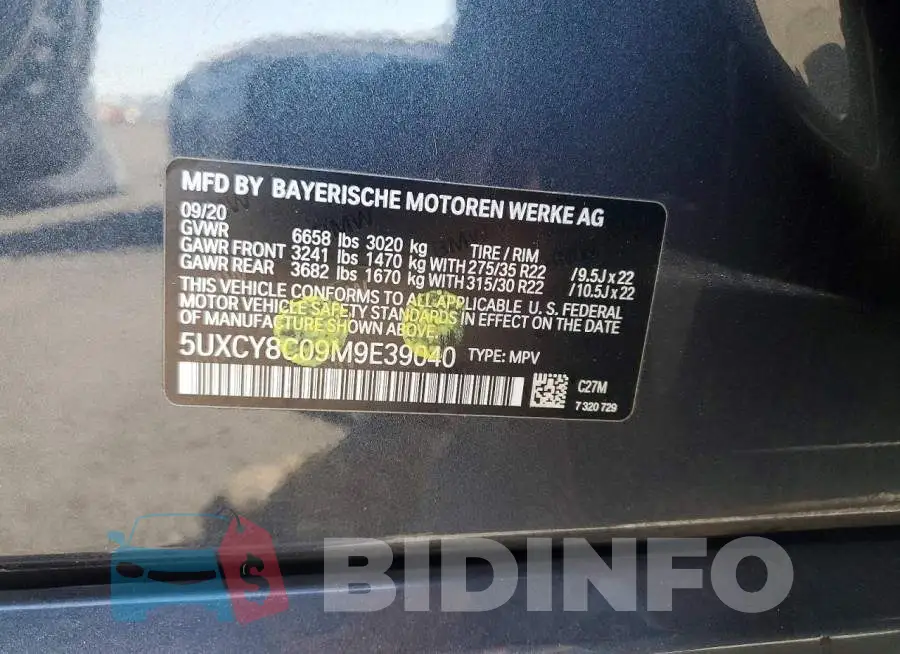 5UXCY8C09M9E39040 Photo# 13