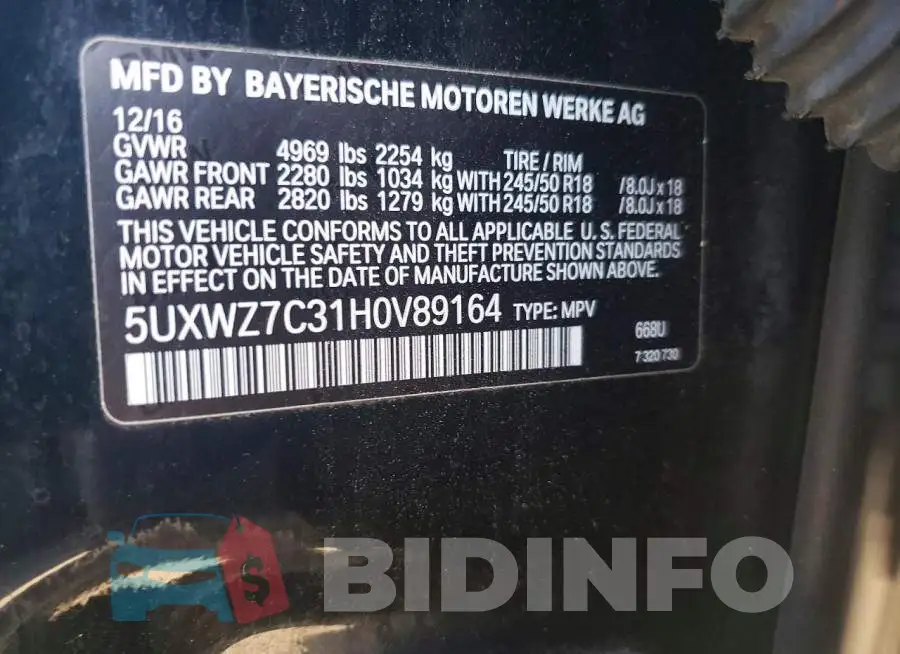5UXWZ7C31H0V89164 Photo# 14