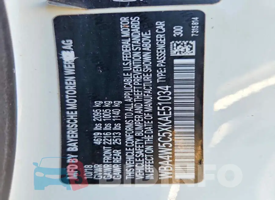 WBA4W5C5XKAE51034 Photo# 13