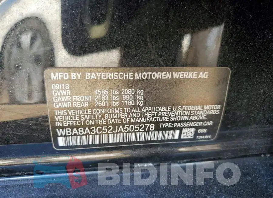 WBA8A3C52JA505278 Photo# 12