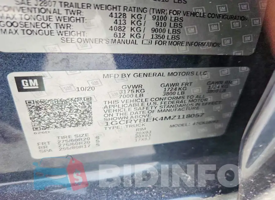 1GCRYBEK4MZ118057 Photo# 12