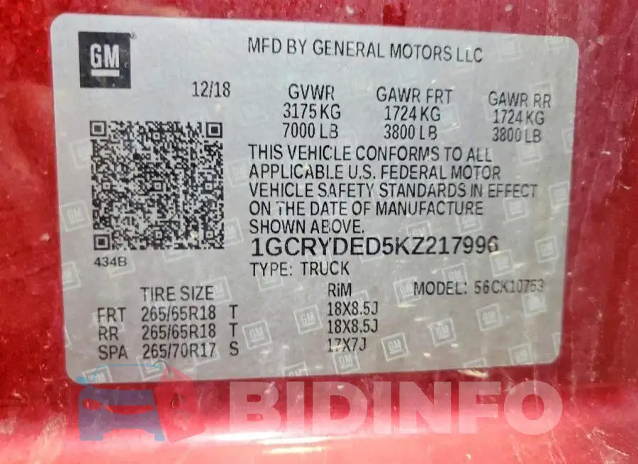 1GCRYDED5KZ217996 Photo# 12