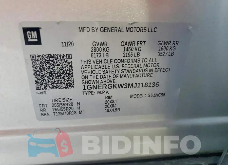 1GNERGKW3MJ118136 Photo# 13
