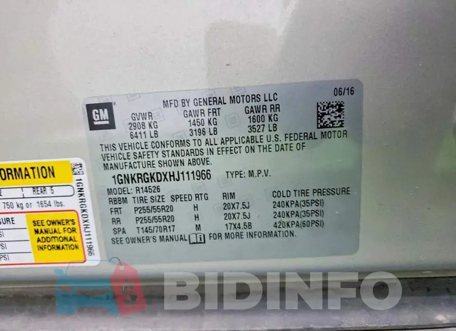 1GNKRGKDXHJ111966 Photo# 12