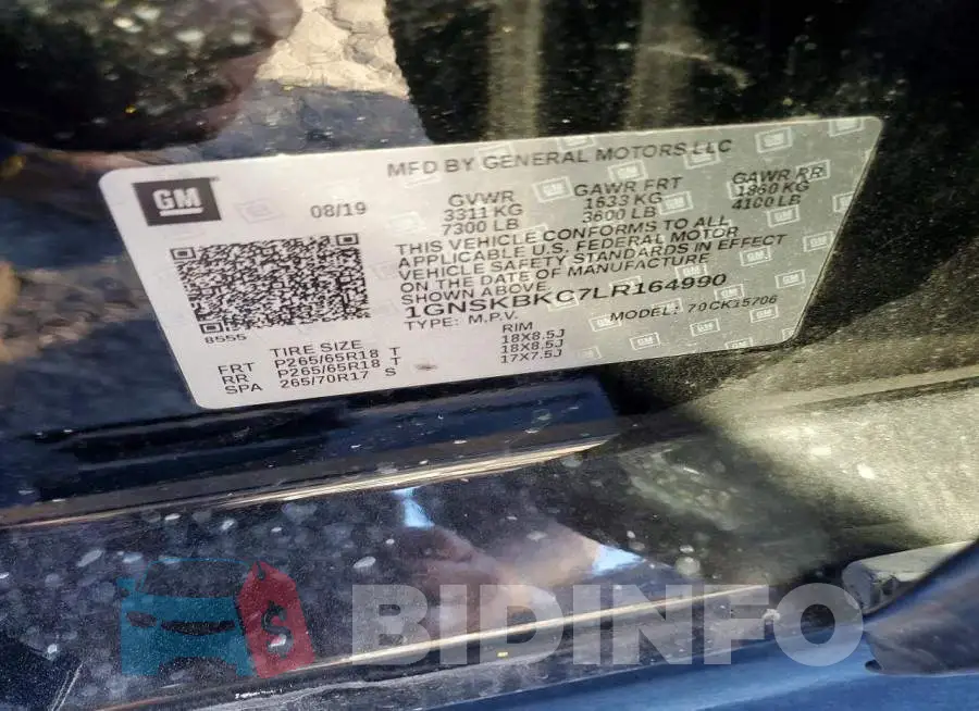 1GNSKBKC7LR164990 Photo# 12