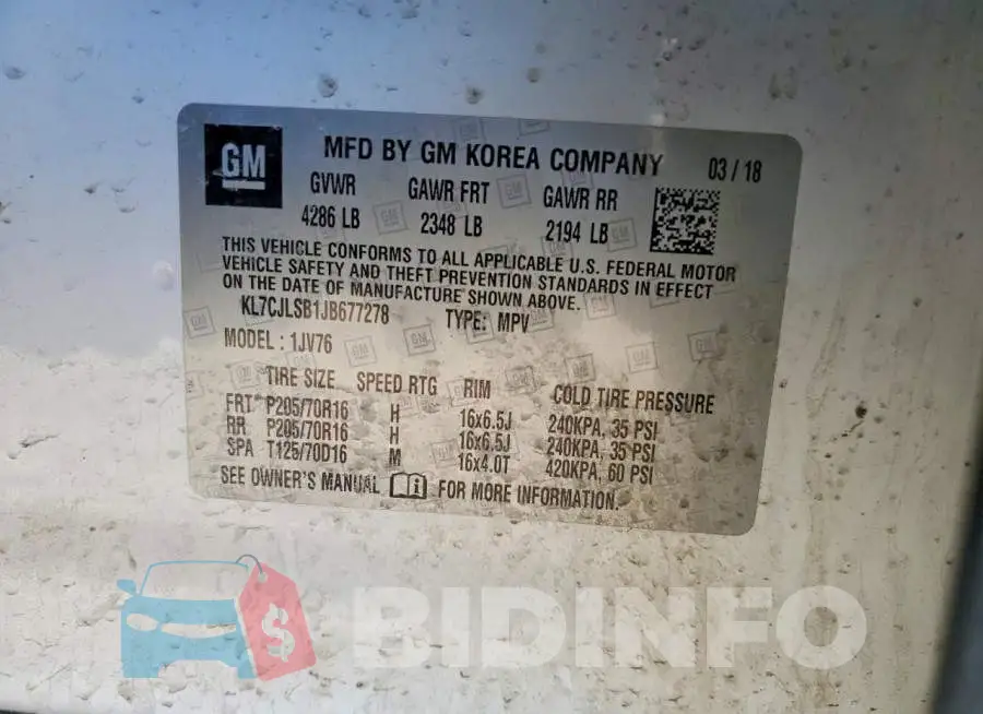 KL7CJLSB1JB677278 Photo# 13