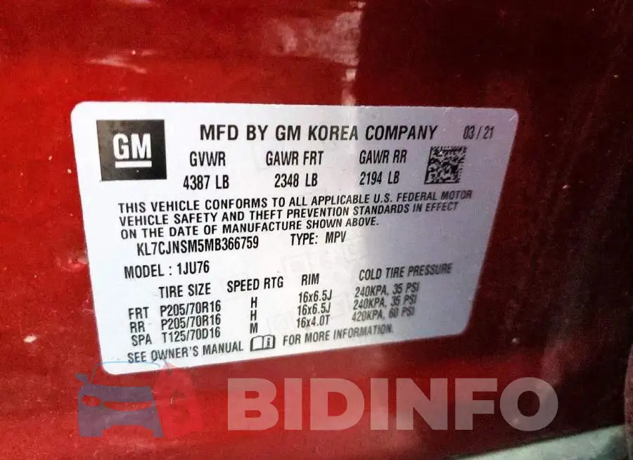 KL7CJNSM5MB366759 Photo# 13