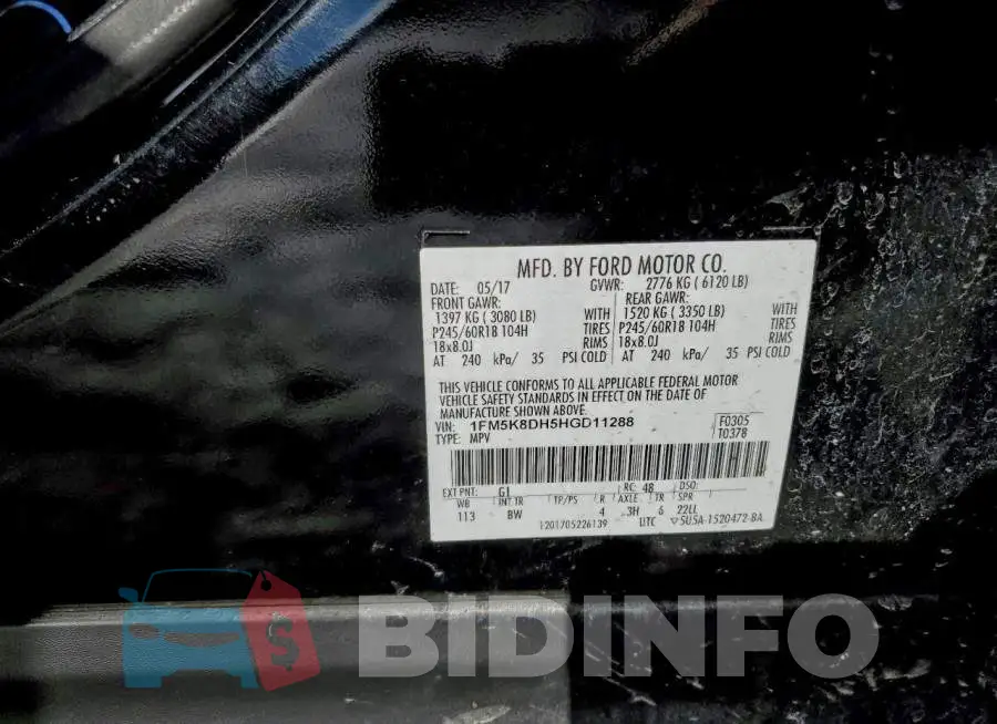 1FM5K8DH5HGD11288 Photo# 13