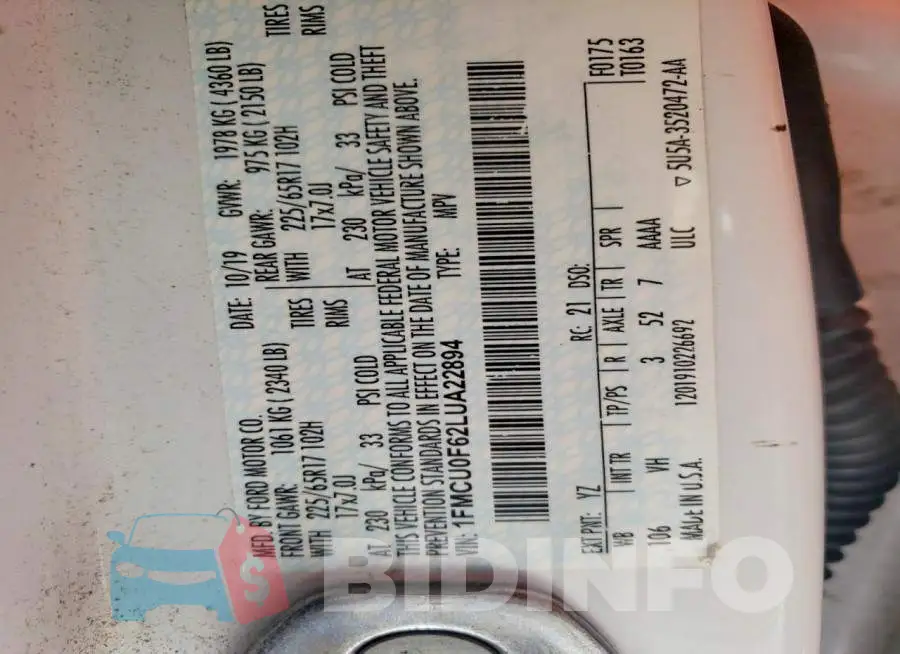 1FMCU0F62LUA22894 Photo# 13