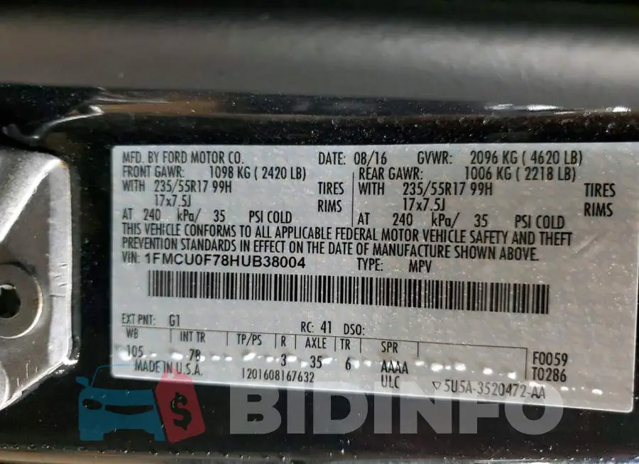 1FMCU0F78HUB38004 Photo# 12