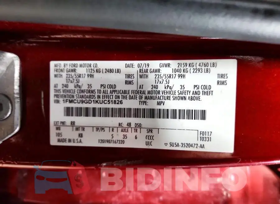 1FMCU9GD1KUC51826 Photo# 13